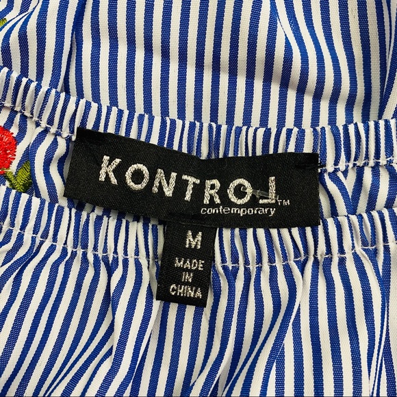 NEW Blue White Stripe Embroidered Peasant Blouse - Picture 11 of 15